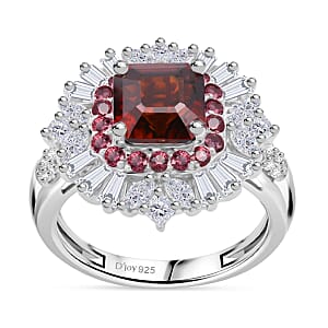 D'Joy Asscher Cut Sunset Zircon and Multi Gemstone 4.45 ctw Art Deco Ring in Rhodium Over Sterling Silver (Size 6.0)