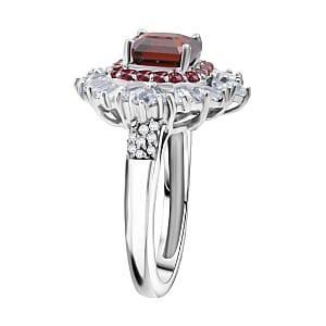 D'Joy Asscher Cut Sunset Zircon and Multi Gemstone 4.45 ctw Art Deco Ring in Rhodium Over Sterling Silver (Size 7.0)