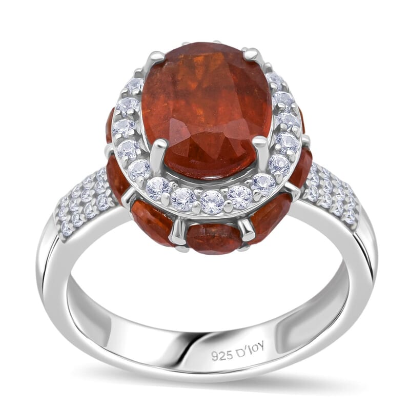 D'Joy Orange Kyanite and White Zircon 6.50 ctw Royal Azure Crest Ring in Rhodium Over Sterling Silver (Size 10.0)
