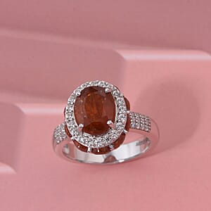 D'Joy Orange Kyanite and White Zircon 6.50 ctw Royal Azure Crest Ring in Rhodium Over Sterling Silver (Size 10.0) (Del. in 7-10 Days)