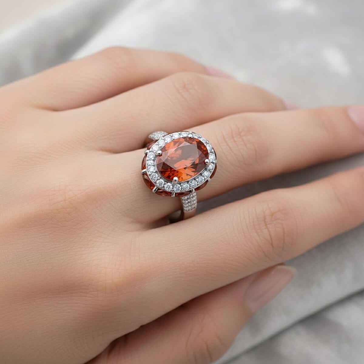 D'Joy Orange Kyanite and White Zircon 6.50 ctw Royal Azure Crest Ring in Rhodium Over Sterling Silver (Size 10.0) (Del. in 7-10 Days) image number 2