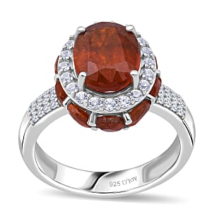 D'Joy Orange Kyanite and White Zircon 6.60 ctw Ring in Rhodium Over Sterling Silver (Size 7.0)
