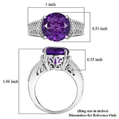 EverTrue African Amethyst 4.40 ctw Ring in Platinum Bond (Size 10.0)