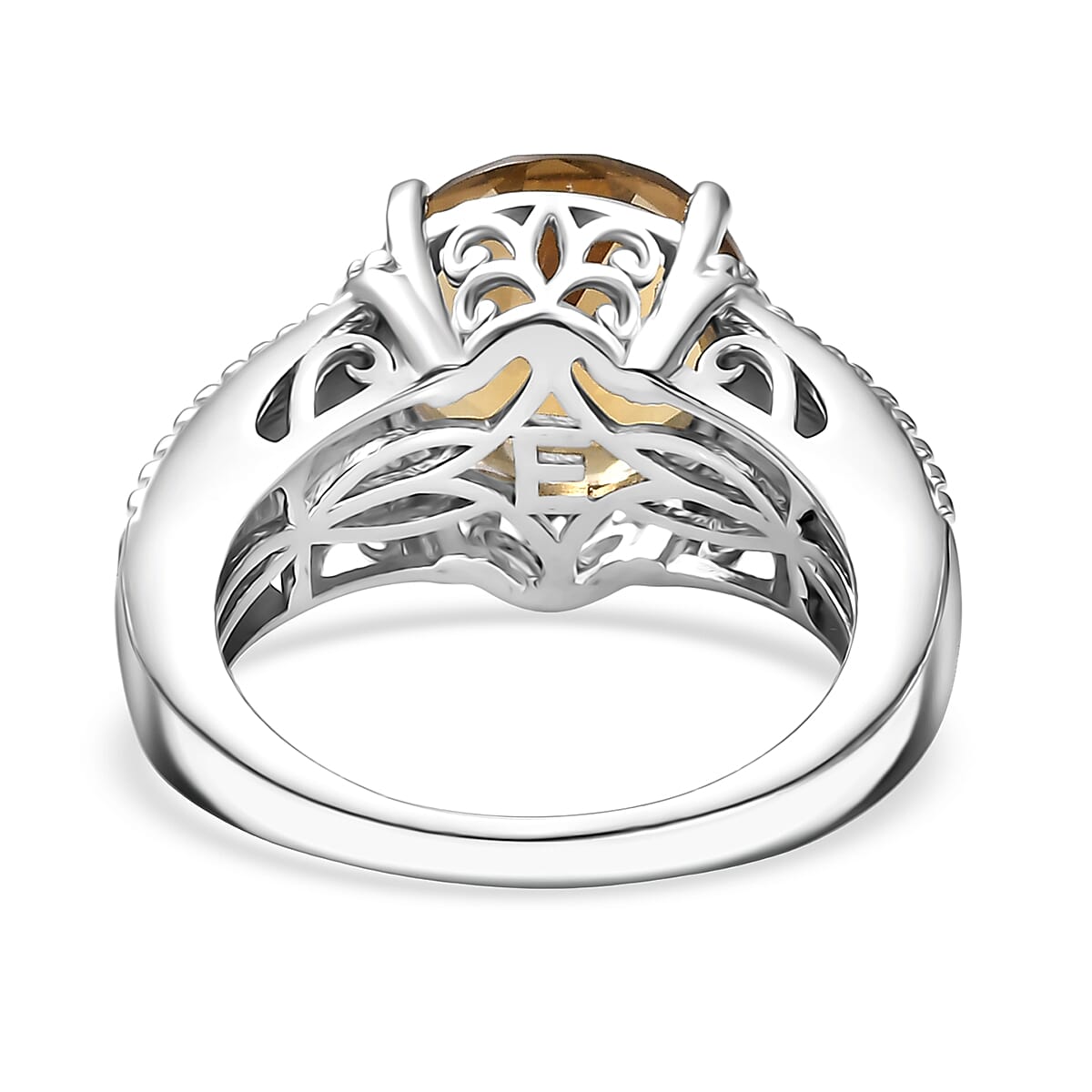 EverTrue Brazilian Citrine 5.30 ctw Whiskey Lace Ring in Platinum Bond (Size 7.0)