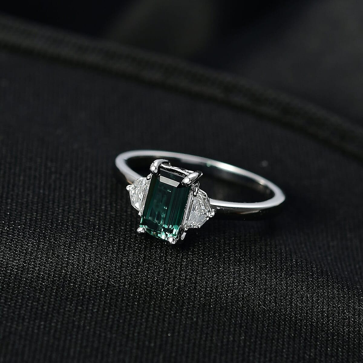 AAA Pirineu Lagoon Tourmaline, Lab Grown Diamond Ring in 10K White Gold 2.10 ctw (Size 10.0) image number 1