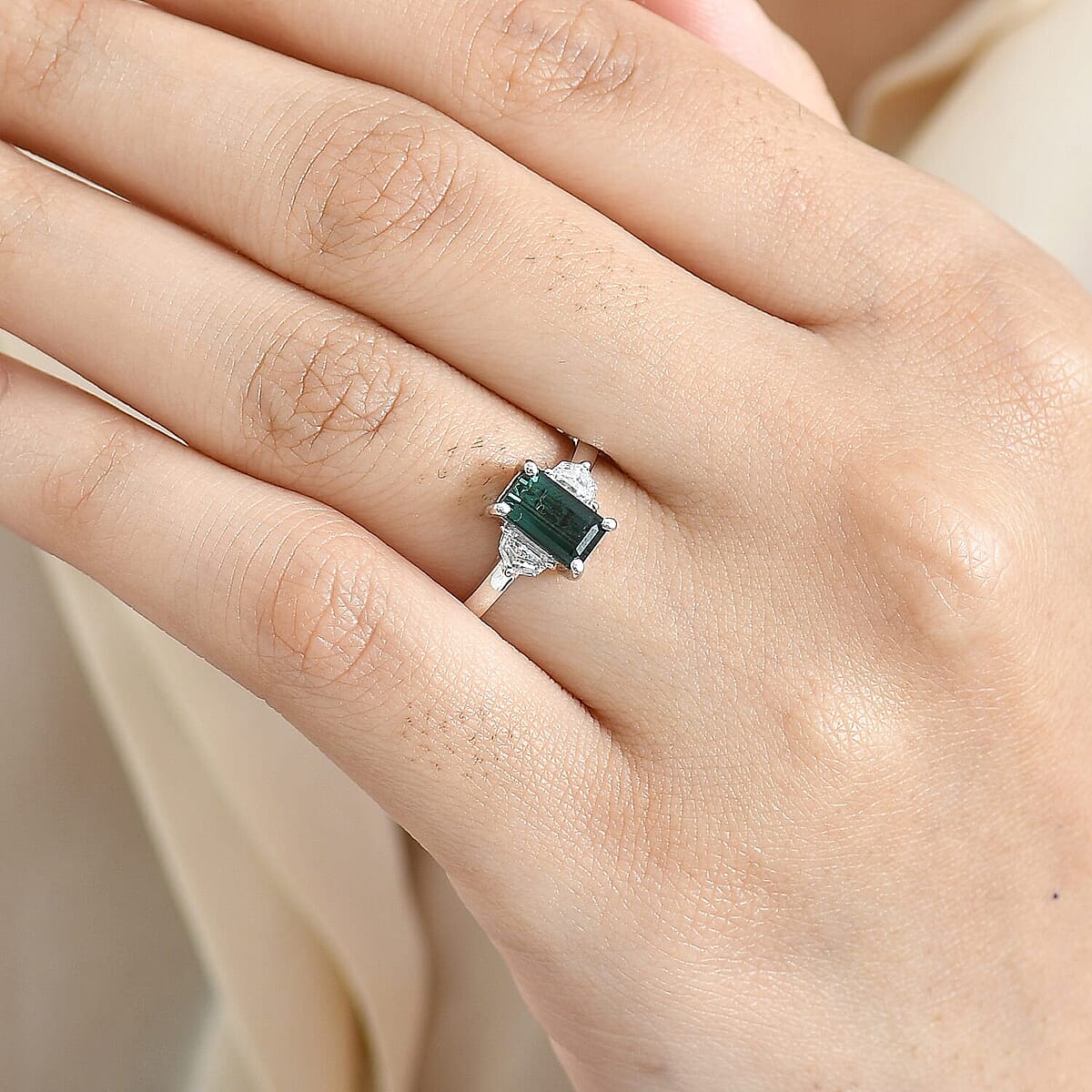 AAA Pirineu Lagoon Tourmaline, Lab Grown Diamond Ring in 10K White Gold 2.10 ctw (Size 10.0) image number 2