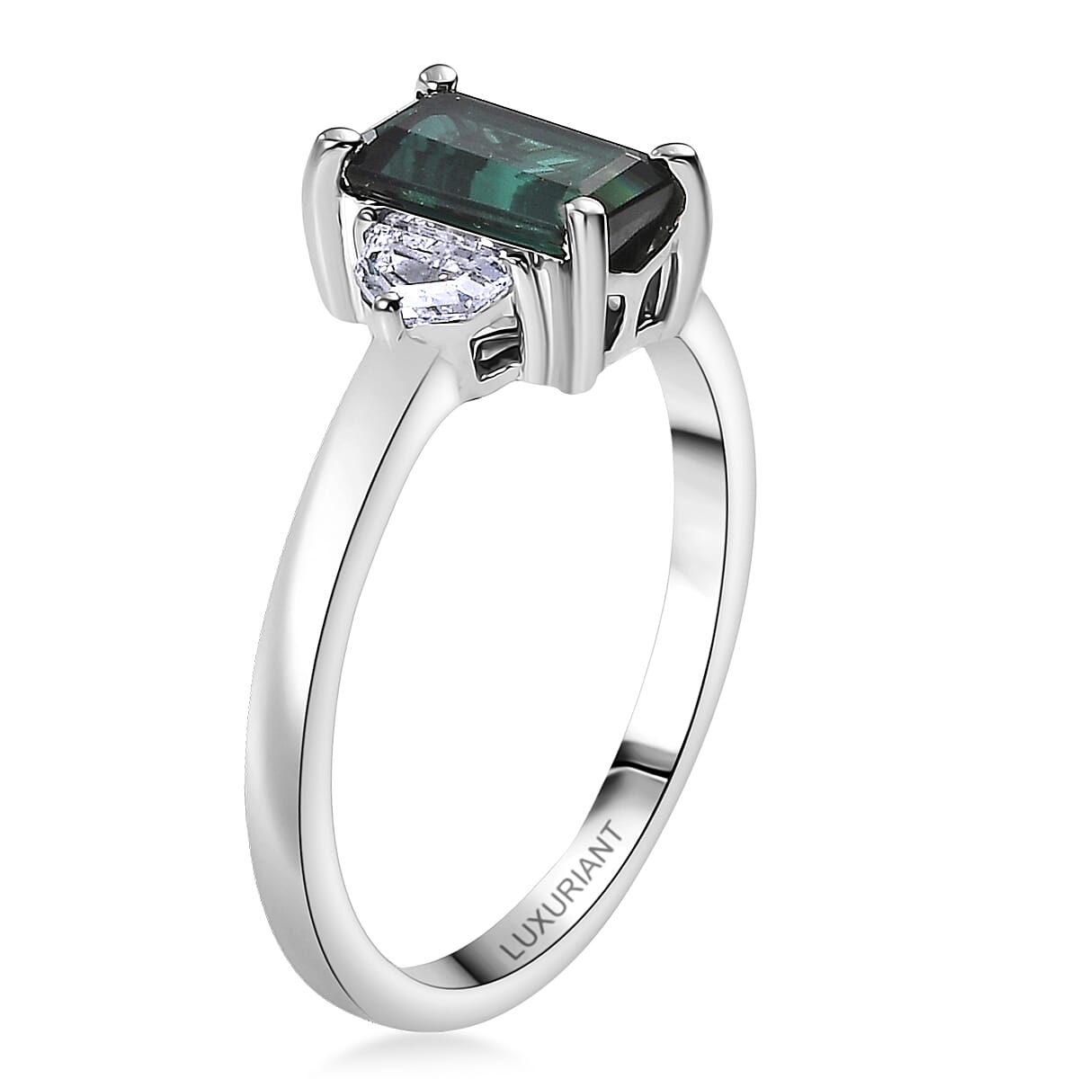 10K White Gold AAA Pirineu Lagoon Tourmaline, Luxuriant Lab Grown Diamond (E-F, VS) (0.38 cts) Ring (Size 10.0) 2.10 ctw image number 3