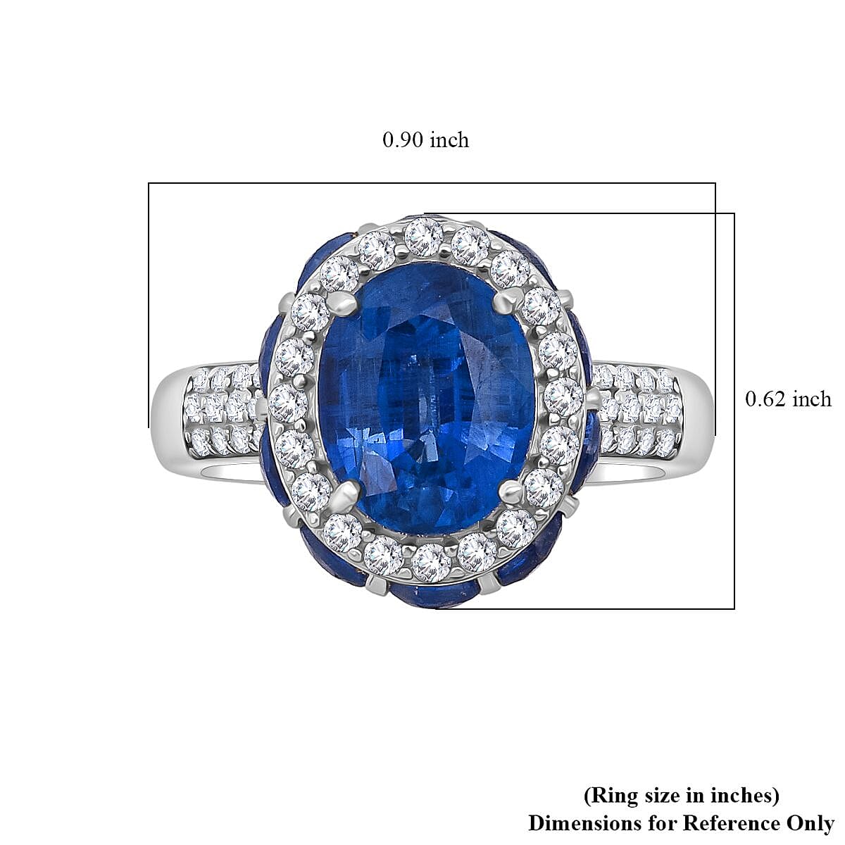 D'Joy Kashmir Kyanite and White Zircon 6.50 ctw Royal Azure Crest Ring in Rhodium Over Sterling Silver (Size 10.0) image number 5