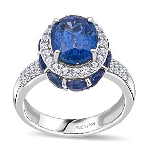 D'Joy Kashmir Kyanite and White Zircon 6.50 ctw Royal Azure Crest Ring in Rhodium Over Sterling Silver (Size 6.0)