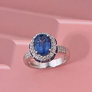 D'Joy Kashmir Kyanite and White Zircon 6.50 ctw Royal Azure Crest Ring in Rhodium Over Sterling Silver (Size 7.0)