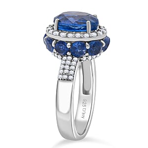 D'Joy Kashmir Kyanite and White Zircon 6.50 ctw Royal Azure Crest Ring in Rhodium Over Sterling Silver (Size 8.0)