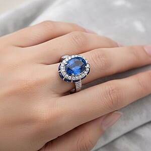 D'Joy Kashmir Kyanite and White Zircon 6.50 ctw Royal Azure Crest Ring in Rhodium Over Sterling Silver (Size 9.0)