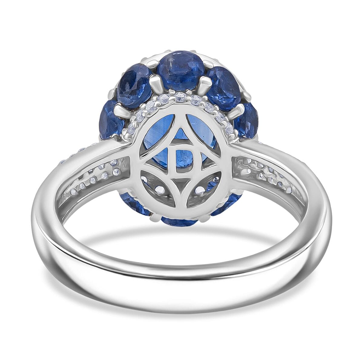 D'Joy Kashmir Kyanite and White Zircon 6.50 ctw Royal Azure Crest Ring in Rhodium Over Sterling Silver (Size 9.0) image number 4