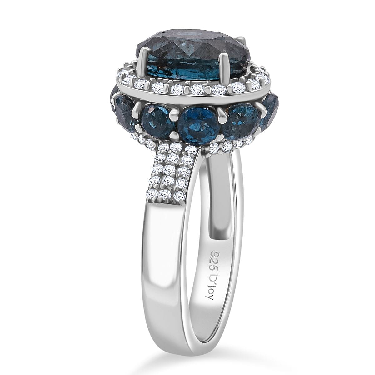 D'Joy Indigo Kyanite and White Zircon 6.50 ctw Royal Azure Crest Ring in Rhodium Over Sterling Silver (Size 7.0) image number 3