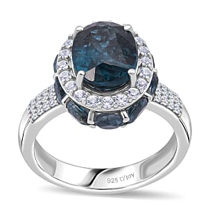 D'Joy Indigo Kyanite and White Zircon 6.50 ctw Royal Azure Crest Ring in Rhodium Over Sterling Silver (Size 9.0)