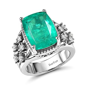 EverTrue Emeraldine Quartz, White Zircon Ring in Platinum Bond (Size 10.0) 7.50 ctw