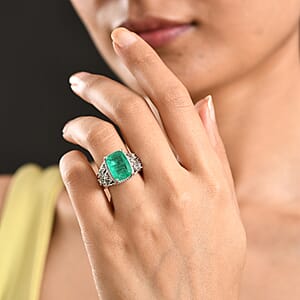 EverTrue Emeraldine Quartz, White Zircon Ring in Platinum Bond (Size 10.0) 7.50 ctw