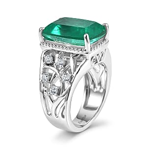 EverTrue Emeraldine Quartz, White Zircon Ring in Platinum Bond (Size 10.0) 7.50 ctw