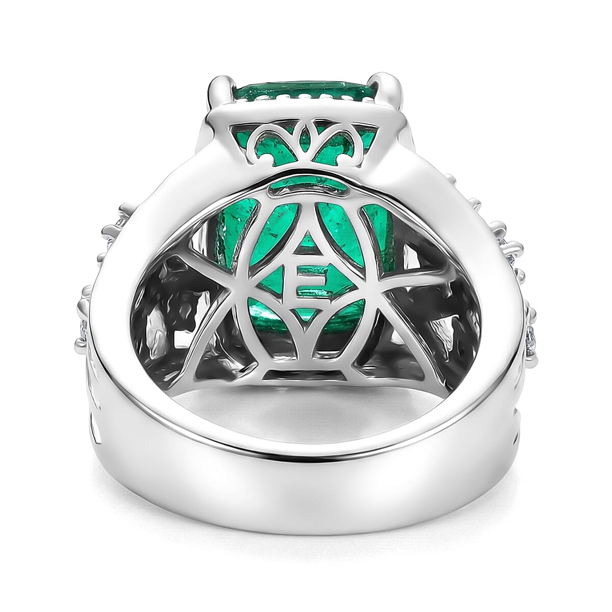 EverTrue Emeraldine Quartz, White Zircon Ring in Platinum Bond (Size 10.0) 7.50 ctw image number 4