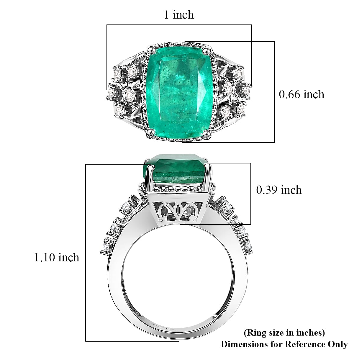 EverTrue Emeraldine Quartz, White Zircon Ring in Platinum Bond (Size 10.0) 7.50 ctw image number 5
