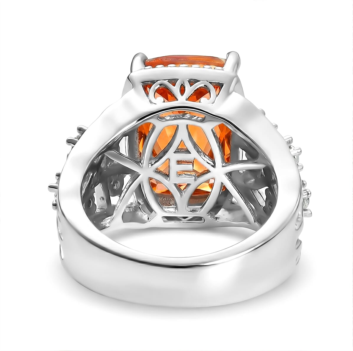 EverTrue Padparadscha Quartz (Triplet) and White Zircon 7.50 ctw Ring in Platinum Bond (Size 8.0)