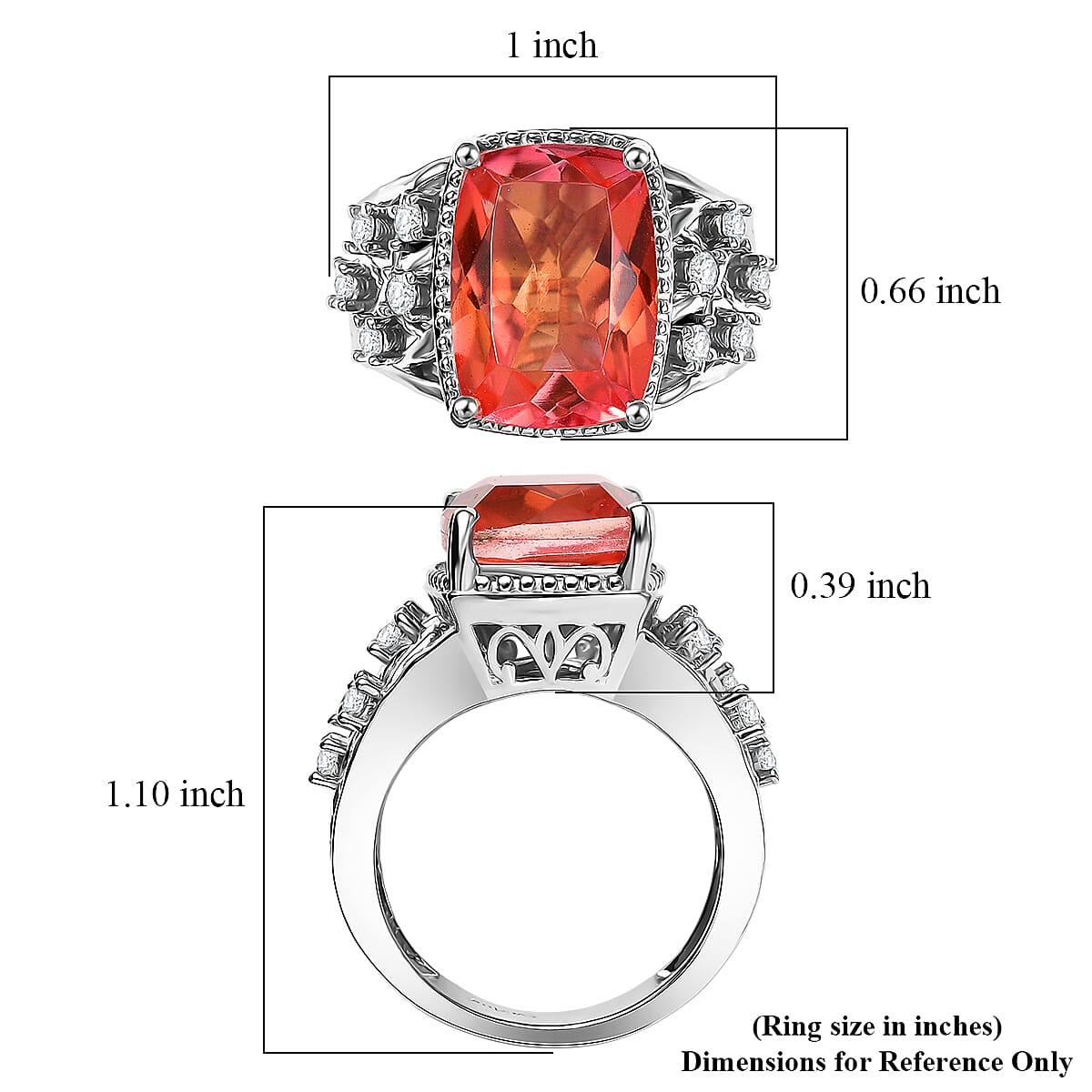EverTrue Padparadscha Quartz (Triplet) and White Zircon 7.50 ctw Ring in Platinum Bond (Size 8.0)
