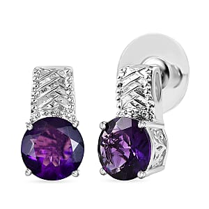 EverTrue African Amethyst Stud Push Post Earrings in Platinum Bond 5.00 ctw