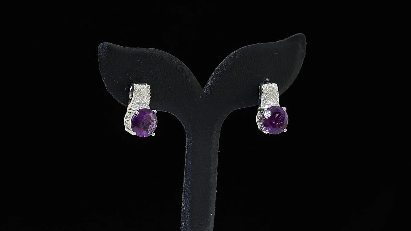 EverTrue African Amethyst Stud Push Post Earrings in Platinum Bond 5.00 ctw