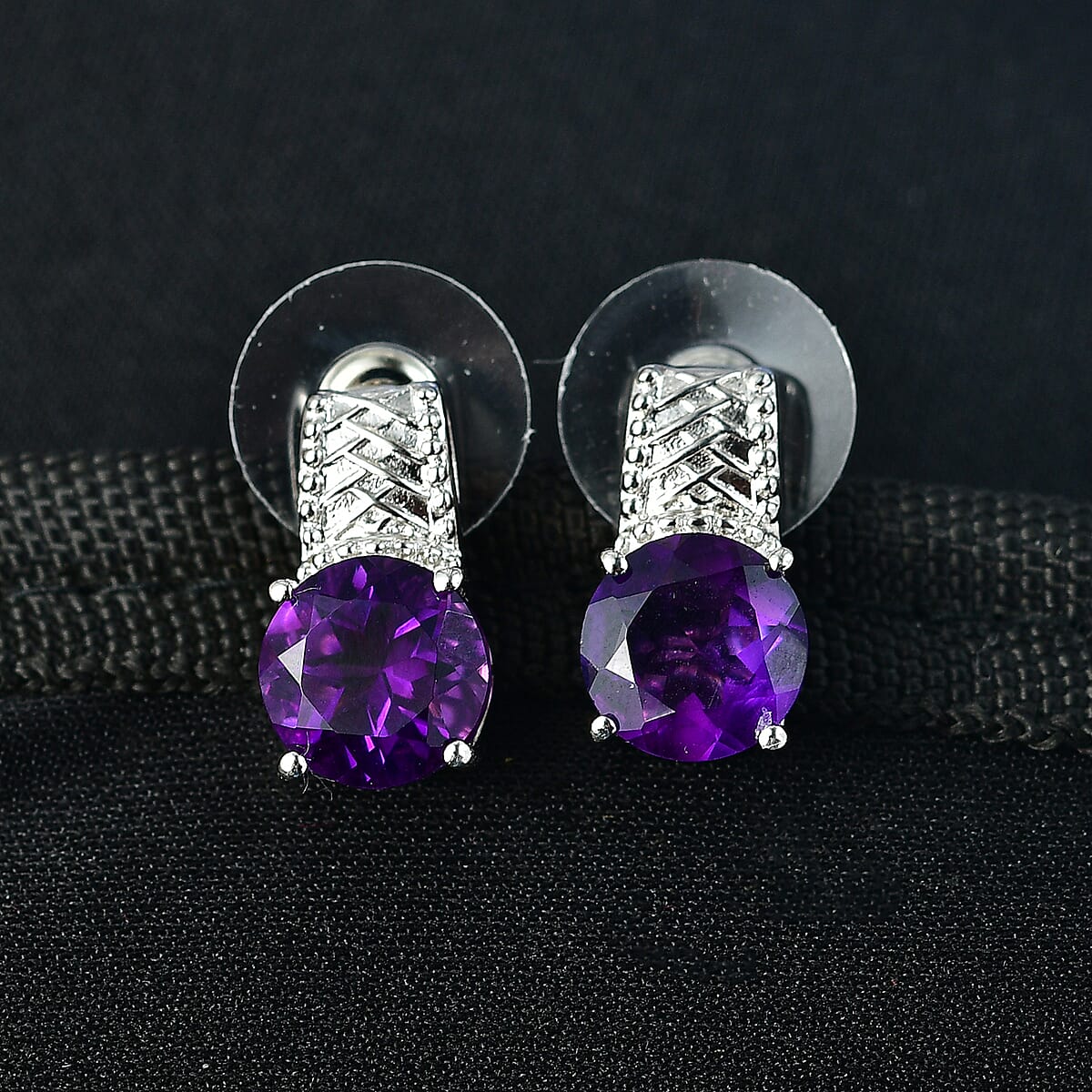 EverTrue African Amethyst Stud Push Post Earrings in Platinum Bond 5.00 ctw image number 1