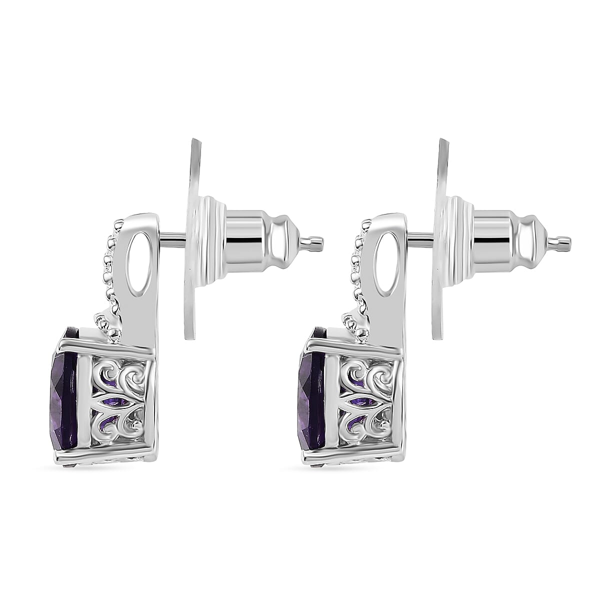 EverTrue African Amethyst Stud Push Post Earrings in Platinum Bond 5.00 ctw image number 3