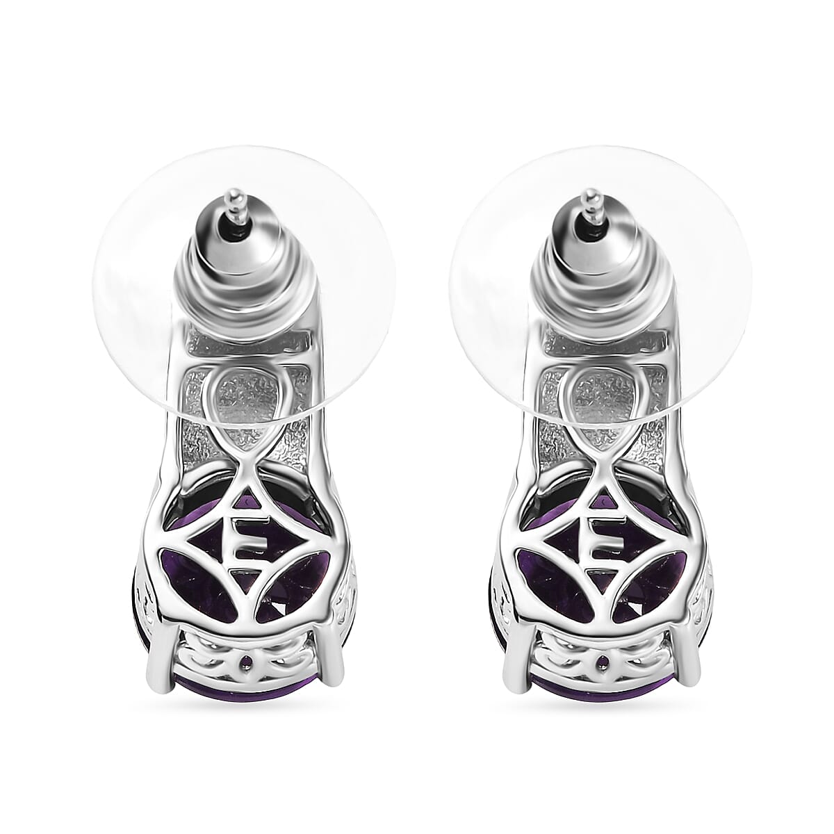 EverTrue African Amethyst Stud Push Post Earrings in Platinum Bond 5.00 ctw image number 4