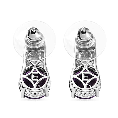 EverTrue African Amethyst 5.00 ctw Stud Push Post Earrings in Platinum Bond