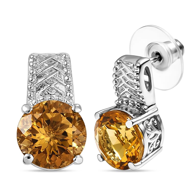 EverTrue Brazilian Citrine 5.50 ctw Whiskey Lace Stud Earrings in Platinum Bond