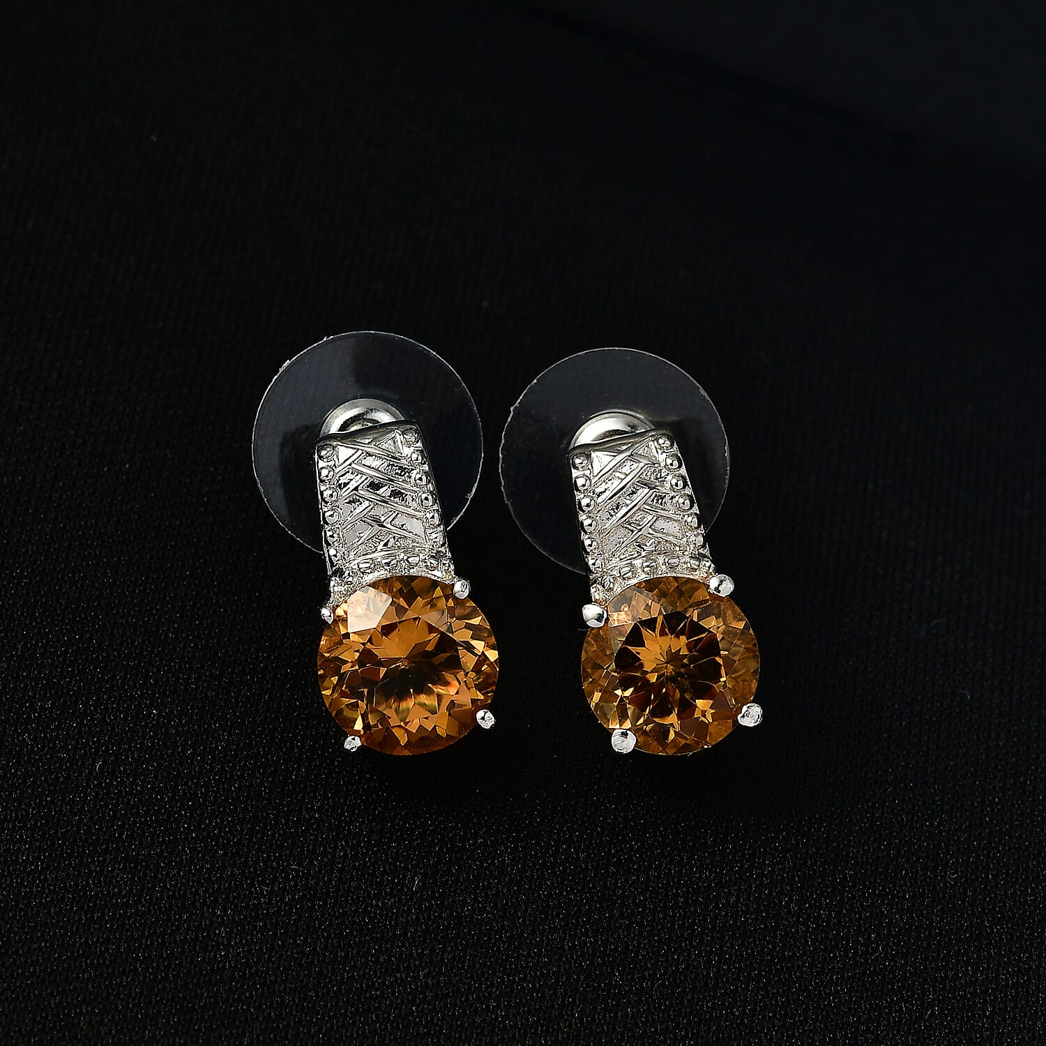 EverTrue Brazilian Citrine 5.50 ctw Whiskey Lace Stud Earrings in Platinum Bond