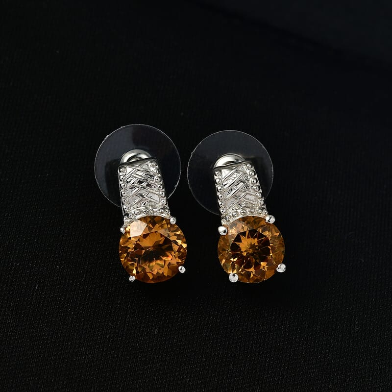 EverTrue Brazilian Citrine 5.50 ctw Whiskey Lace Stud Earrings in Platinum Bond