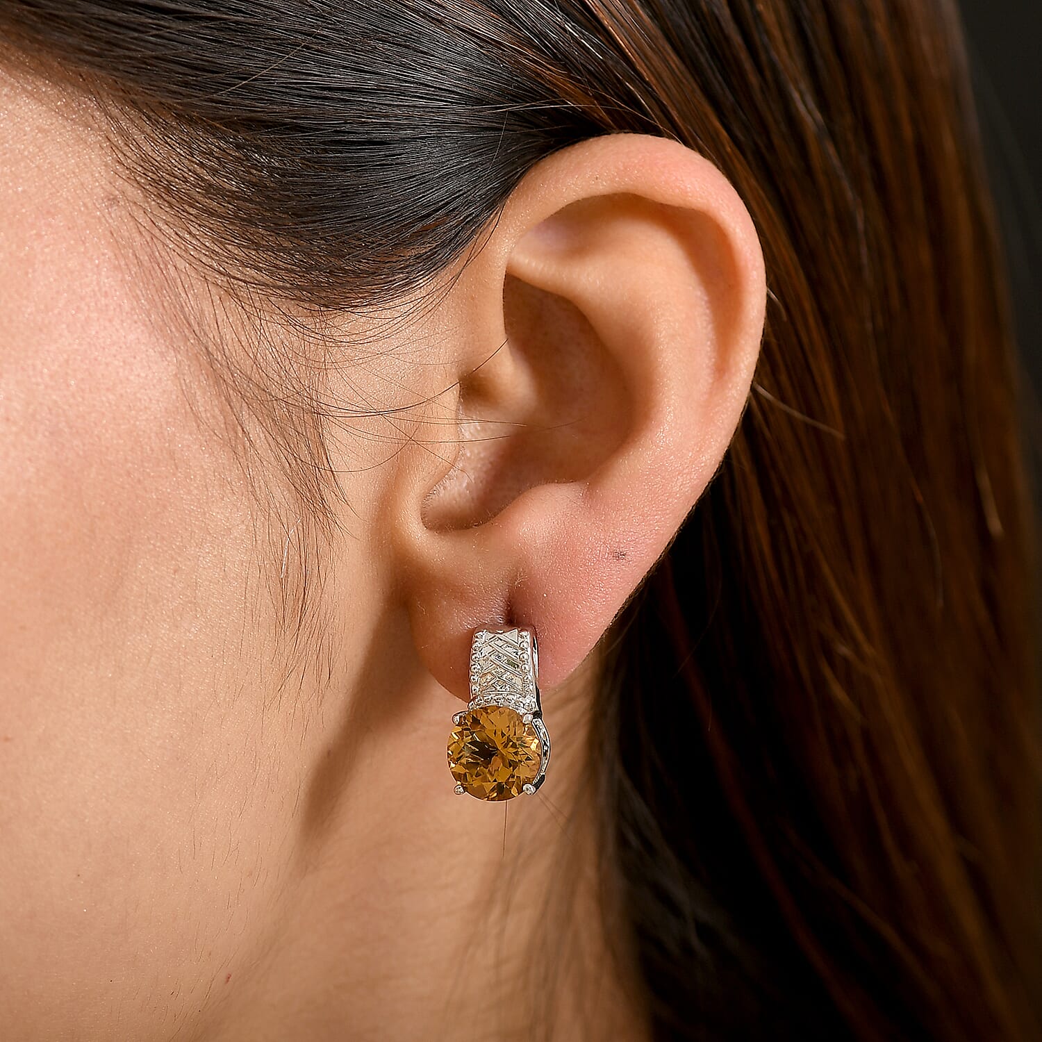EverTrue Brazilian Citrine 5.50 ctw Whiskey Lace Stud Earrings in Platinum Bond