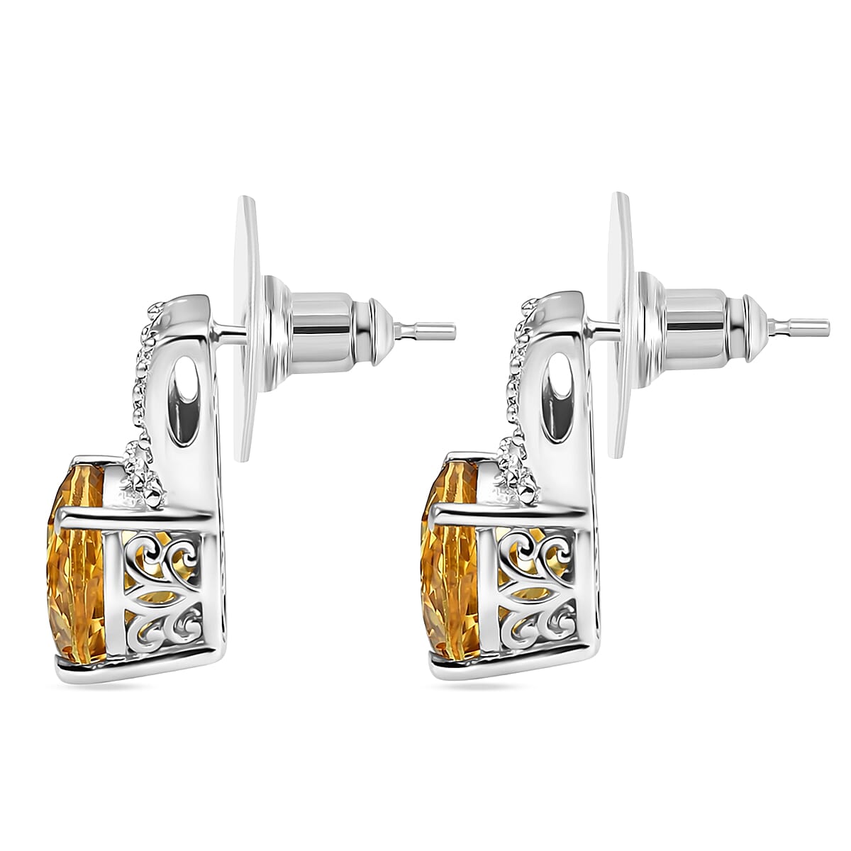 EverTrue Brazilian Citrine 5.50 ctw Whiskey Lace Stud Earrings in Platinum Bond