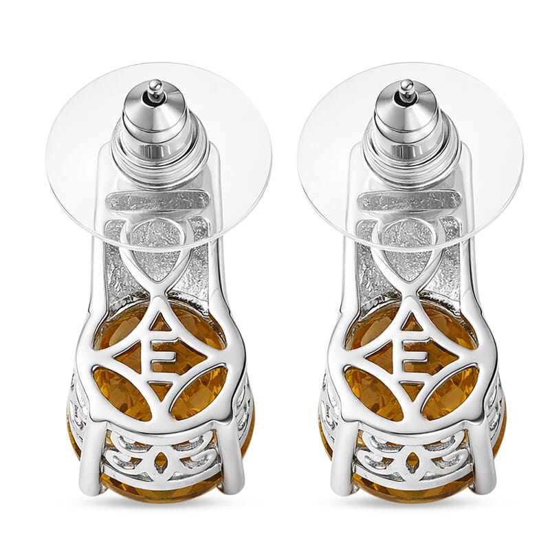 EverTrue Brazilian Citrine 5.50 ctw Whiskey Lace Stud Earrings in Platinum Bond