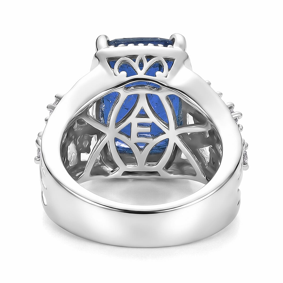 EverTrue Ceylon Blue Quartz (Triplet) and White Zircon 7.60 ctw Ring in Platinum Bond (Size 5.0)