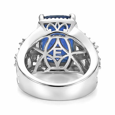 EverTrue Ceylon Blue Quartz (Triplet) and White Zircon 7.60 ctw Ring in Platinum Bond (Size 5.0)