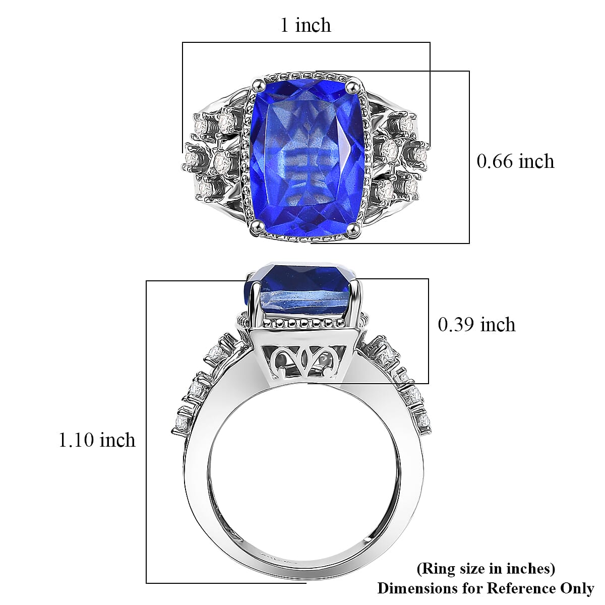 EverTrue Ceylon Blue Quartz (Triplet) and White Zircon 7.60 ctw Ring in Platinum Bond (Size 5.0)