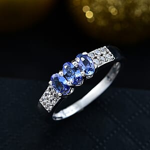 D'Joy Premium Tanzanite and White Zircon 0.90 ctw Ring in Platinum Over Sterling Silver (Size 10.0)