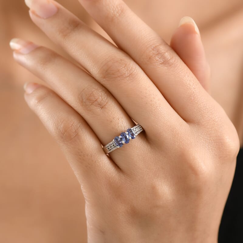 D'Joy Premium Tanzanite and White Zircon 0.90 ctw Ring in Platinum Over Sterling Silver (Size 10.0)