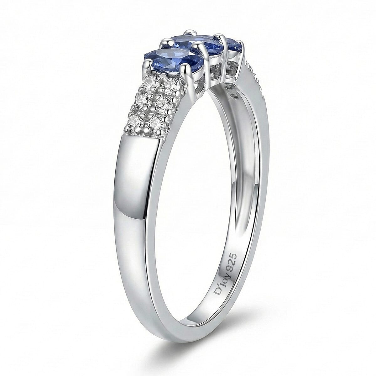 D'Joy Premium Tanzanite and White Zircon 0.90 ctw Ring in Platinum Over Sterling Silver (Size 10.0) image number 3