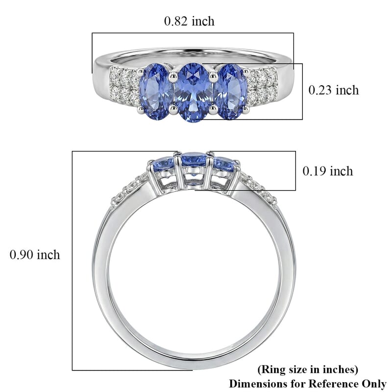 D'Joy Premium Tanzanite and White Zircon 0.90 ctw Ring in Platinum Over Sterling Silver (Size 10.0)