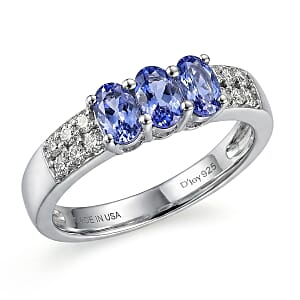 D'Joy Premium Tanzanite and White Zircon 0.90 ctw Ring in Platinum Over Sterling Silver (Size 6.0)