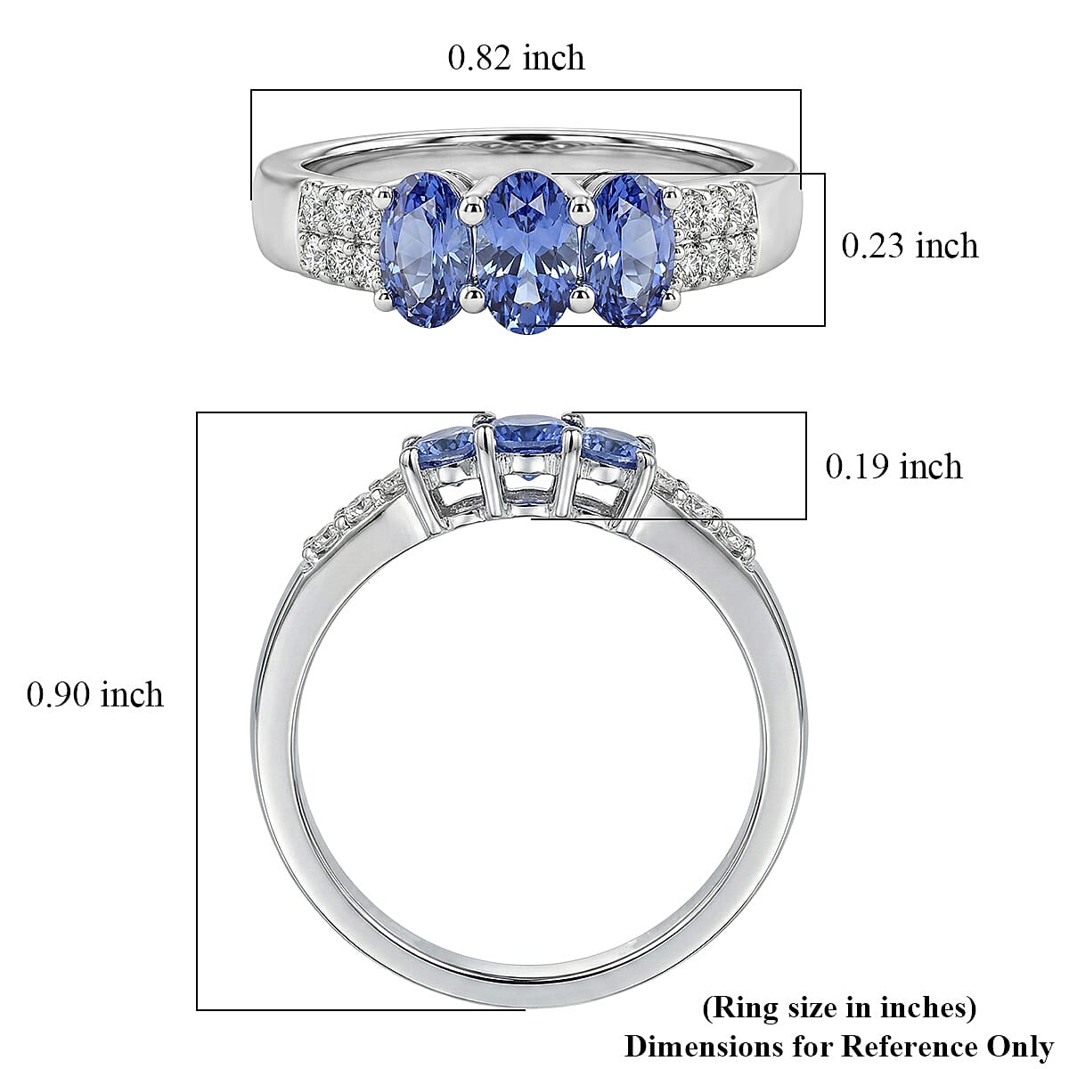 D'Joy Premium Tanzanite and White Zircon 0.90 ctw Ring in Platinum Over Sterling Silver (Size 7.0) image number 5