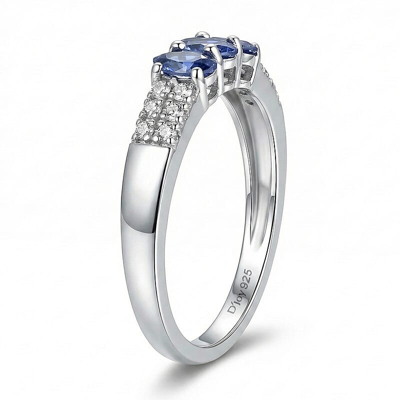 D'Joy Premium Tanzanite and White Zircon 0.90 ctw Ring in Platinum Over Sterling Silver (Size 8.0)