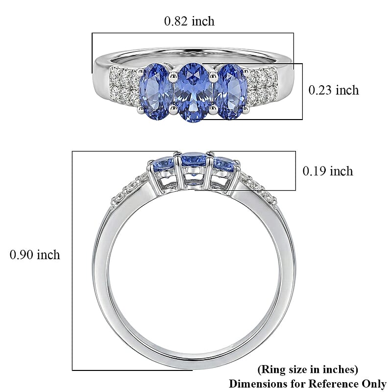D'Joy Premium Tanzanite and White Zircon 0.90 ctw Ring in Platinum Over Sterling Silver (Size 8.0)