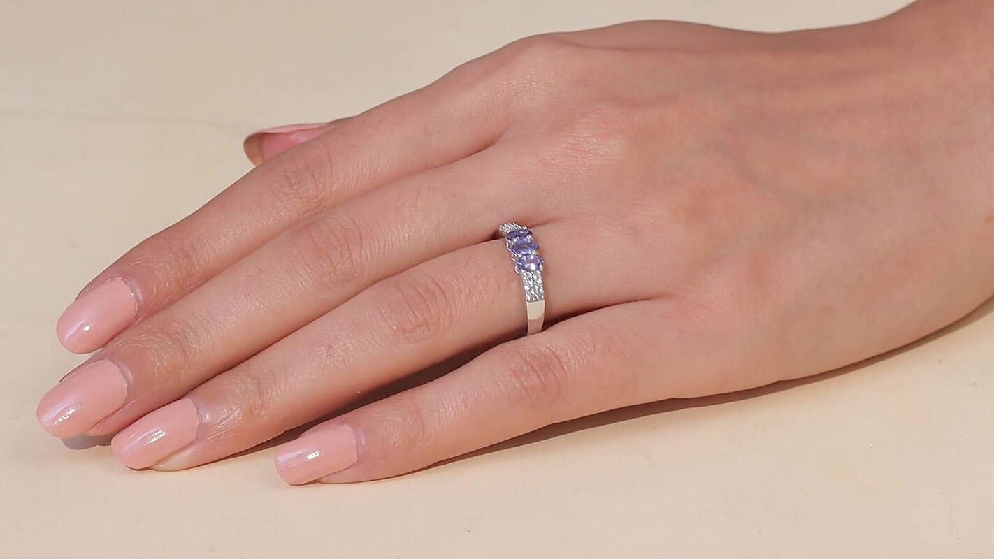 D'Joy Premium Tanzanite, White Zircon Ring in Platinum Over Sterling Silver (Size 10.0) 0.90 ctw